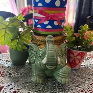 Glossy Green Ceramic Elephant Planter